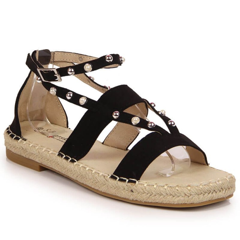 Sandali neri espadrillas con perle W S.Barski nero