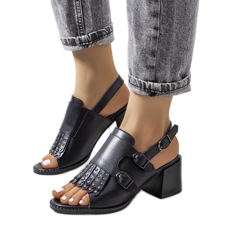 Sandali in pelle nera con gambo Zand nero