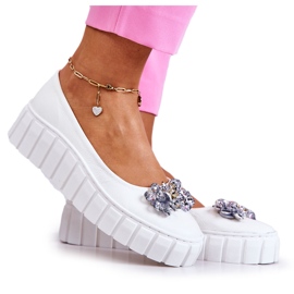 PA2 Ballerine In Pelle Su Una Piattaforma Con Un Ornamento Ladette Bianco bianca