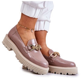 Scarpe Brogue da Donna Pelle Dorata Decorazione Laura Messi 2383 Beige Scuro