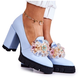 PA2 Pompe Eleganti Con Ornamento Di Caterine Blu Liscio
