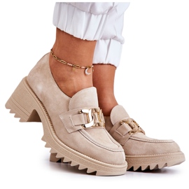 PL5 Scarpe Scamosciate Con Decorazione Dorata Beige Chiaro Idealize