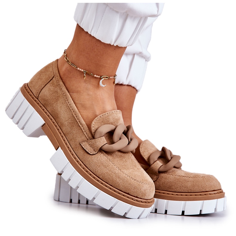 PS1 Mocassini In Pelle Scamosciata Con Decorazione Talisa Beige Scuro