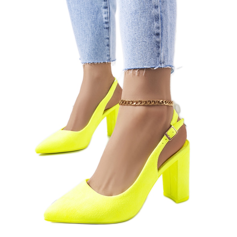 Décolleté Leest giallo neon con tacco aperto
