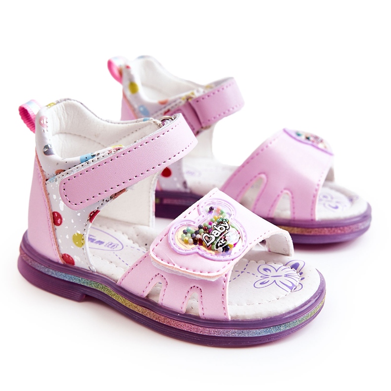 PJ2 Sandali per Bambini in Pelle Viola Dotty