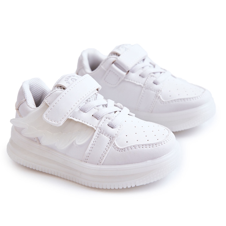 PA1 Scarpe Sportive Bambini In Pelle Con Velcro White Angel bianca