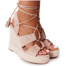 MSMG Sandali con zeppa annodati Beige Mallorca