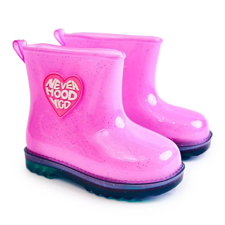 Stivali da pioggia per bambini in broccato fucsia rosa