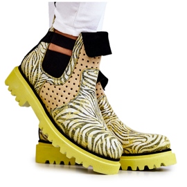 Maciejka 05324-07 Stivali slip-on in pelle gialli beige verde giallo