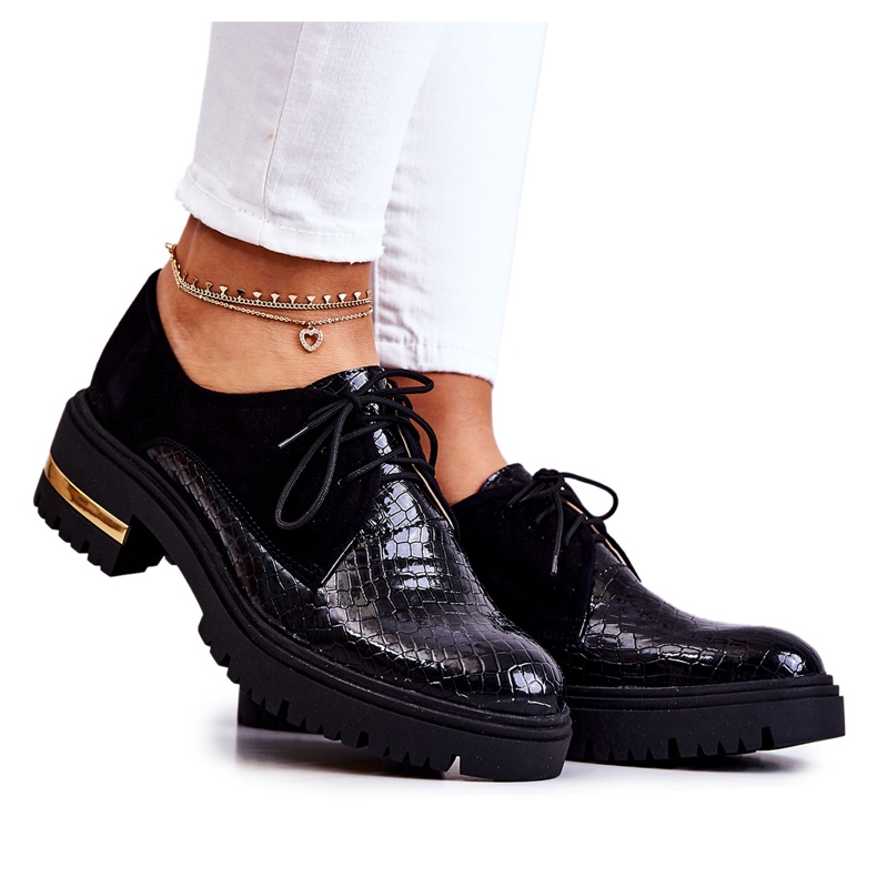 PA2 Scarpe da donna in pelle allacciate nere Merevin nero