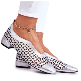 PA2 Eleganti scarpe traforate in pelle Ismena argento