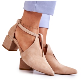 Décolleté in camoscio sul tacco Laura Messi 2309 Beige chiaro