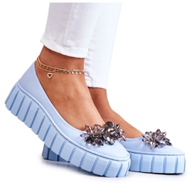 PA2 Ballerine In Pelle Su Una Piattaforma Con Un Ornamento Ladette Azzurro blu