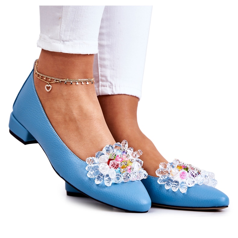 PA2 Ballerine In Pelle Con Elegante Decorazione Millany Blu