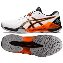 Scarpe da pallamano Asics Blast Ff 2 M 1071A044 103 bianco arancia bianco