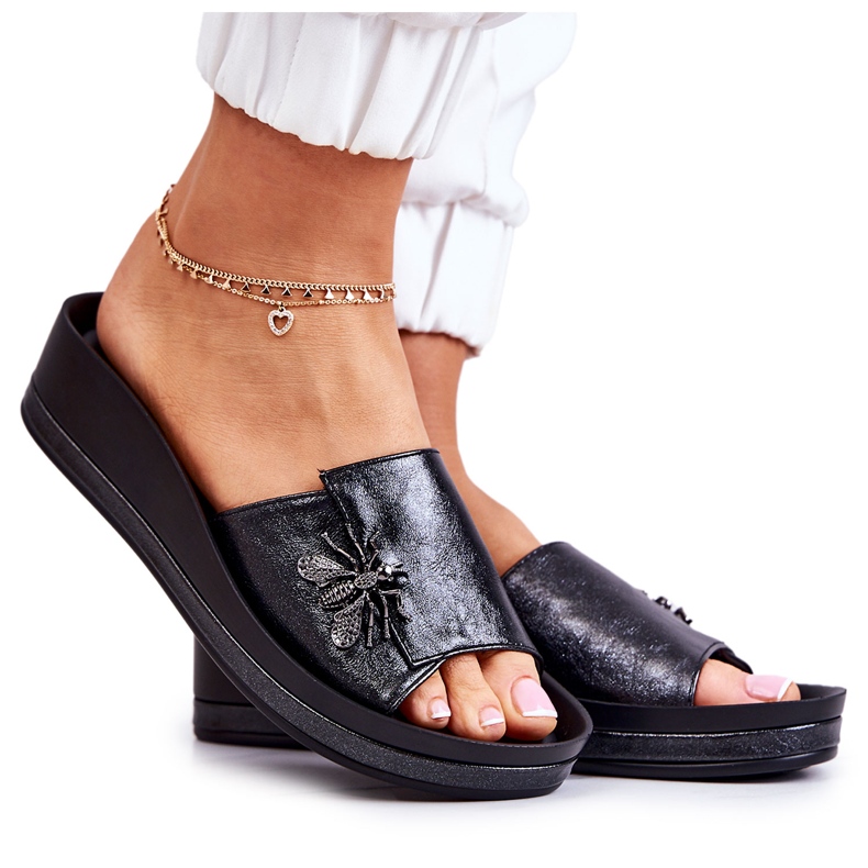 Vinceza Pantofole da donna alla moda con decorazione Holle nera nero