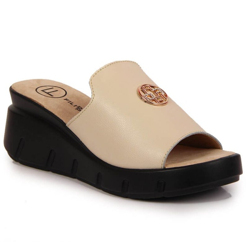 Ciabatte in pelle sulla zeppa Filippo W PAW362B beige