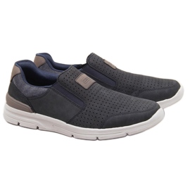 Scarpe da uomo in pelle traforata, blu navy Rieker 16455