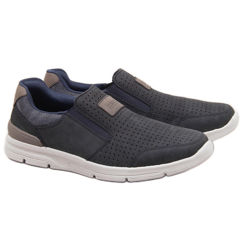 Scarpe da uomo in pelle traforata, blu navy Rieker 16455