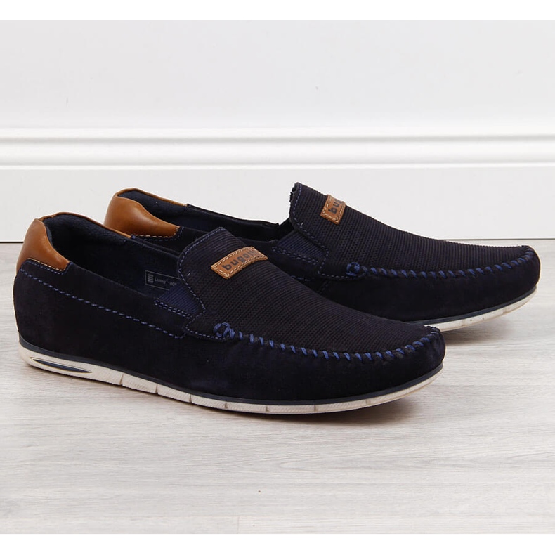 Mocassini da uomo in pelle blu navy Bugatti HH153084