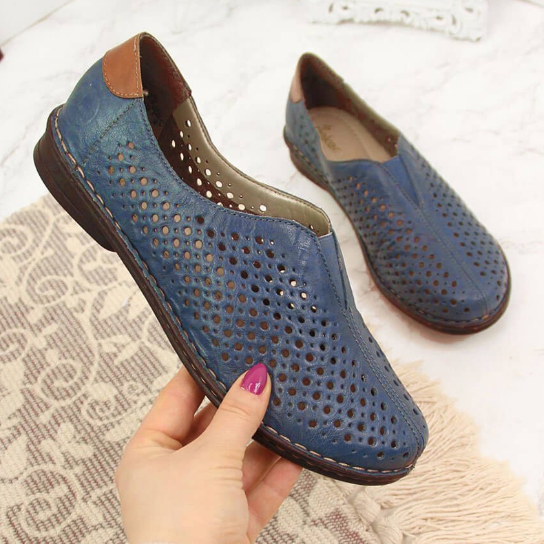 Scarpe da donna in pelle traforata blu Rieker 48457