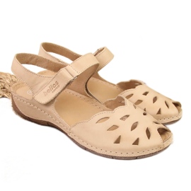 Sandali da donna in pelle su zeppa beige Helios 4011