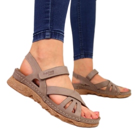 Sandali da donna in pelle con velcro beige Helios 256