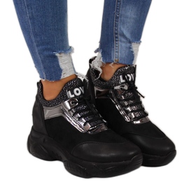Sneakers da donna su zeppa nascosta nera Navy Dot nero