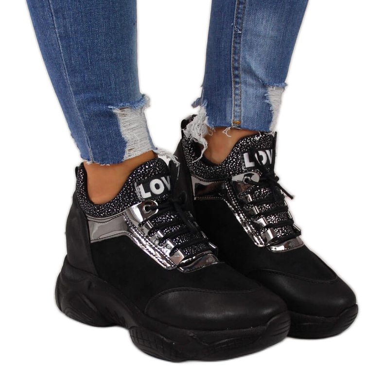 Sneakers da donna su zeppa nascosta nera Navy Dot nero