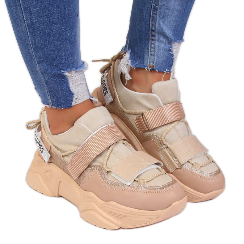 Sneakers con suola spessa Velcro beige Navy Dot