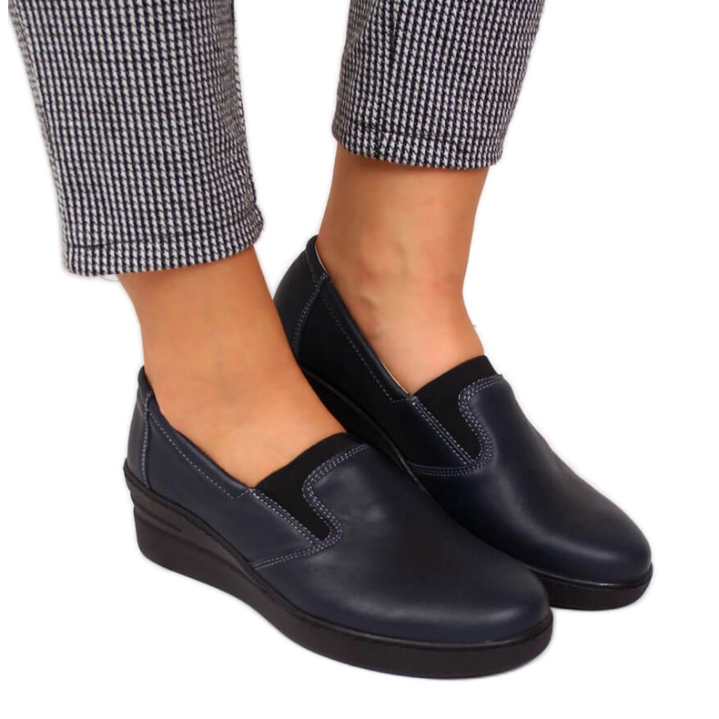 Comode scarpe da donna in pelle Helios 349 blu navy