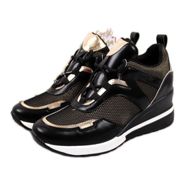 Sneakers da donna nere con zeppa Vinceza nero d'oro