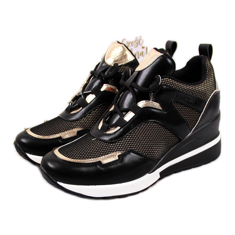 Sneakers da donna nere con zeppa Vinceza nero d'oro