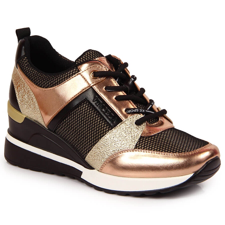 Scarpe con zeppa da donna nere e dorate Vinceza nero d'oro