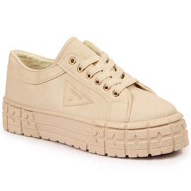 Sneakers beige da donna su piattaforma NEWS