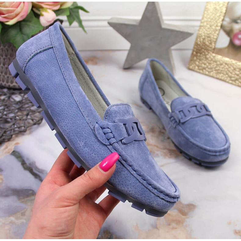 Mocassini da donna in pelle blu Filippo