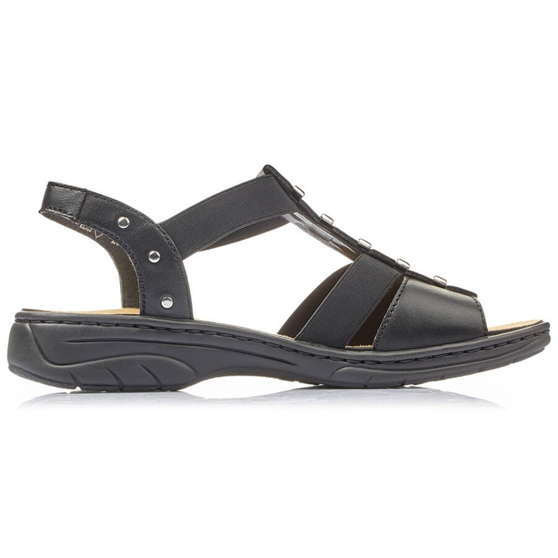 Scarpe romane da donna in pelle nera Rieker 64580 nero