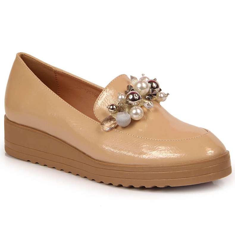 Scarpe da donna, verniciate con perline Potocki beige