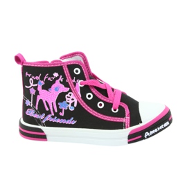 American Club Scarpe da bambino sneakers nere con cerniera American TEN13 nero blu rosa