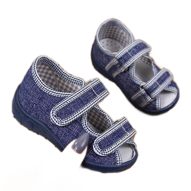 Ciabatte bambino sandali casa blu navy e grigio Nazo