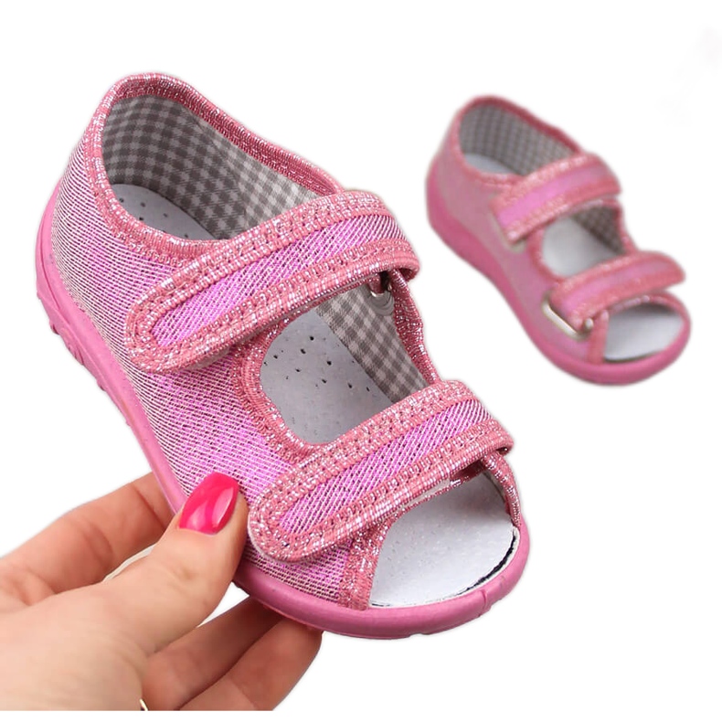 Ciabatte da bambina, sandali home rosa scintillanti Nazo