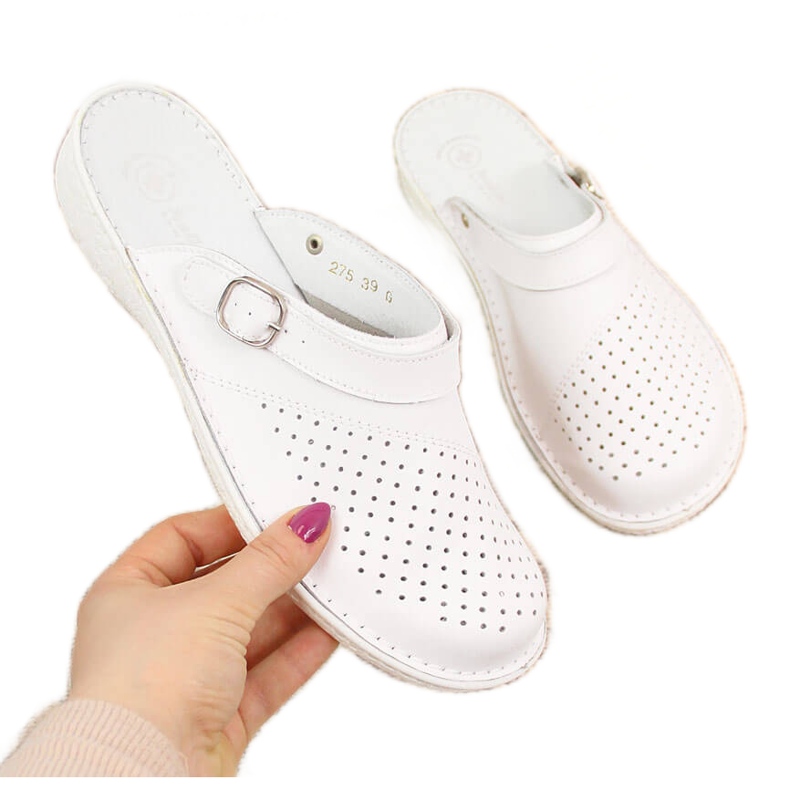 Ciabatte da donna in pelle sanitaria Helios 275 bianche bianca