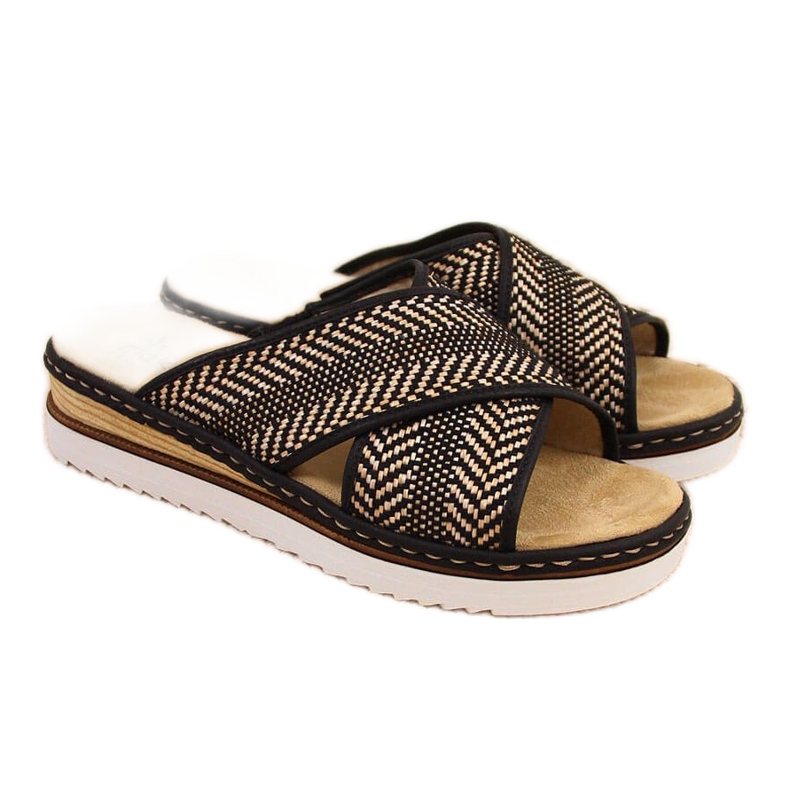 Ciabatte da donna nere su zeppa Rieker 679A5 beige marrone
