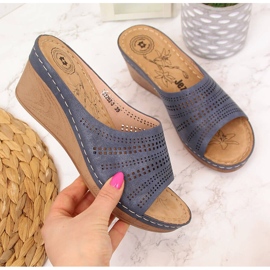 Ciabatte Jezzi da donna blu navy con zeppa