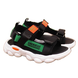 Sandali neri da ragazzo American Club con velcro nero verde