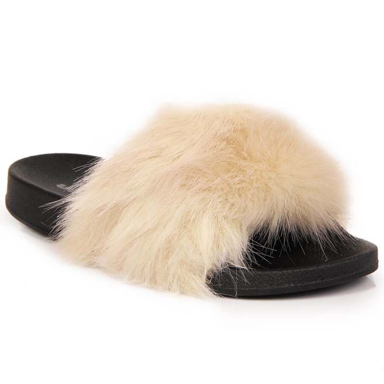 Ciabatte Jezzi da donna beige con pelliccia