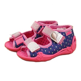 Ciabatte da bambina per la scuola materna su rape Befado blu navy rosa
