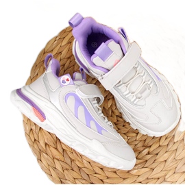 American Club Scarpe sportive da bambina con velcro americane grigie e viola bianca