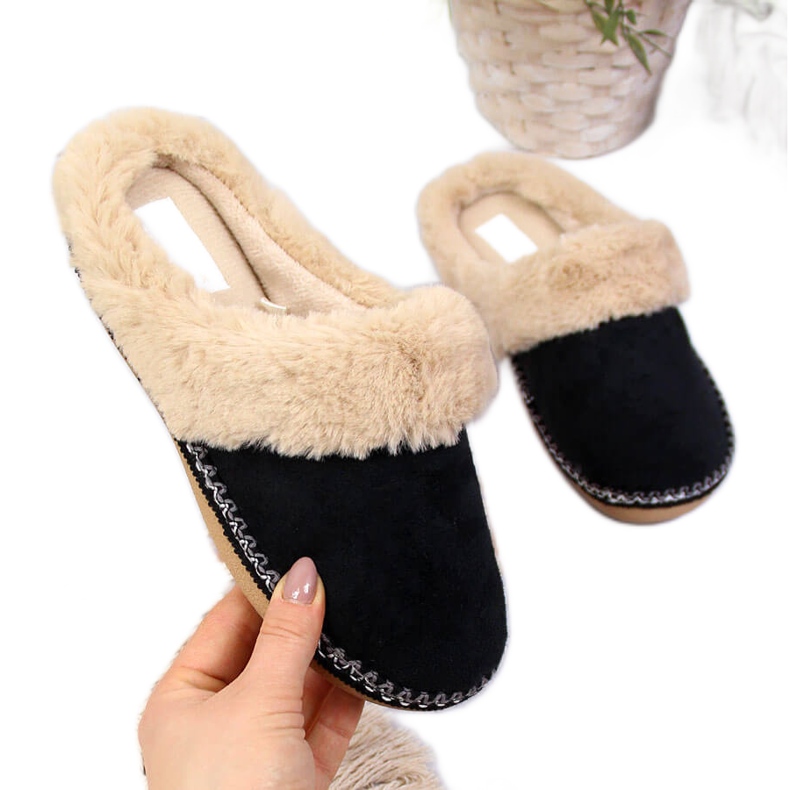 Ciabatte da donna nere Cloxx home con pelliccia nero