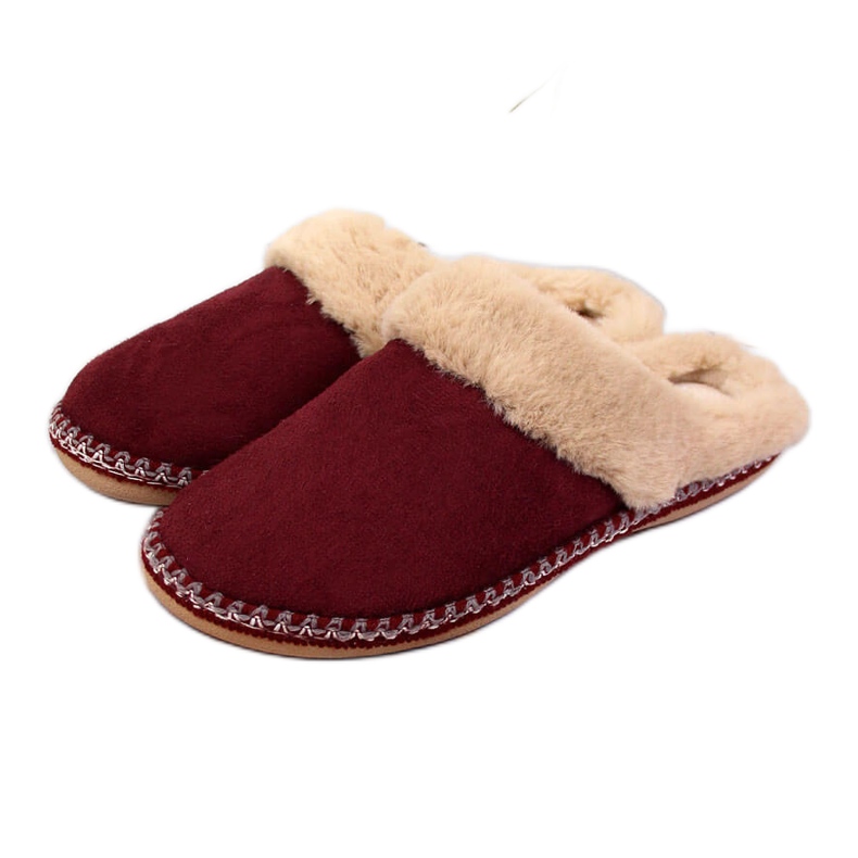 Ciabatte da donna marrone Cloxx home con pelliccia rosso